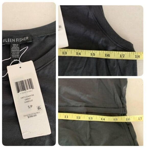 $318 Eileen Fisher Cropped Wide-Leg Jumpsuit Round Neck Gray Heather - Picture 9 of 10